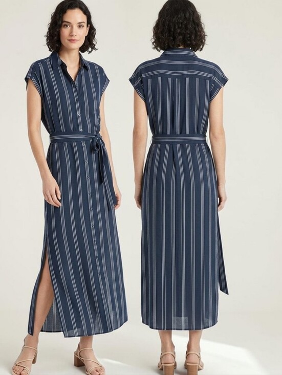 Club Monaco Dresses & Skirts - CLUB MONACO Danielle 100% Silk Striped Midi Shirt Dress - Size 4